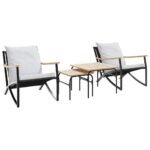 4-Piece Balcony Furniture Set with Cushions Black Steel