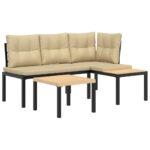 Garden Bench Set with Cushions 3pcs Black Powder-coated Steel Outdoor Patio Furniture