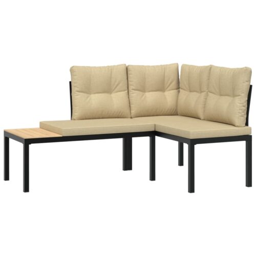 Garden Bench Set with Cushions 3pcs Black Powder-coated Steel Outdoor Patio Furniture - Image 3