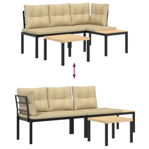 Garden Bench Set with Cushions 3pcs Black Powder-coated Steel Outdoor Patio Furniture - Image 5