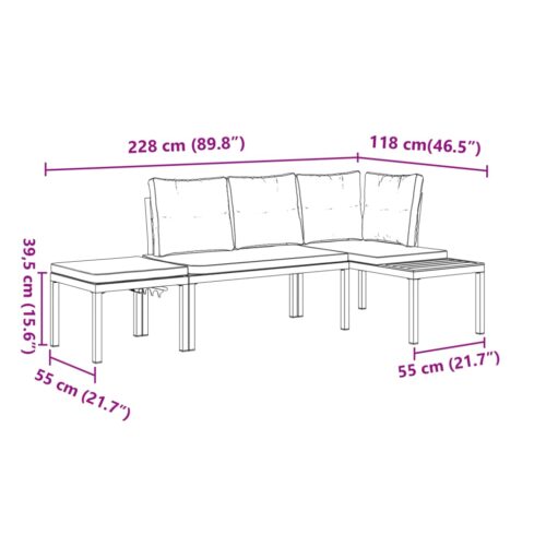 Garden Bench Set with Cushions 3pcs Black Powder-coated Steel Outdoor Patio Furniture - Image 10