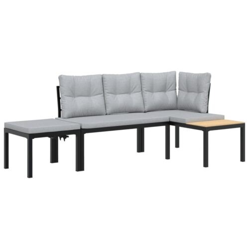Garden Bench Set with Cushions 3pcs Black Powder-coated Steel Outdoor Patio Furniture