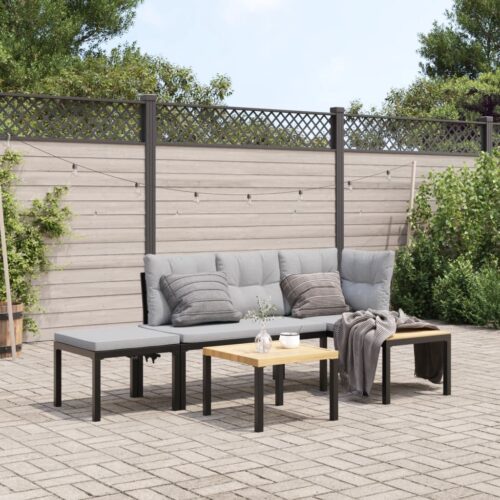 Garden Bench Set with Cushions 3pcs Black Powder-coated Steel Outdoor Patio Furniture - Image 2