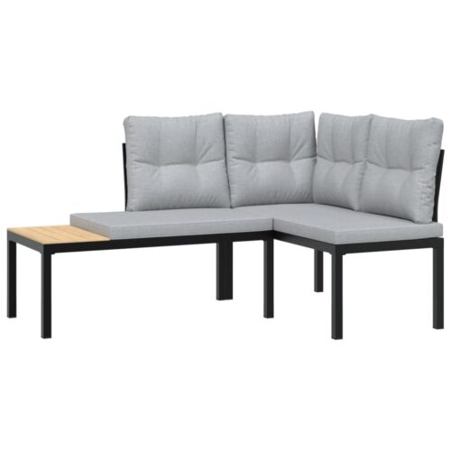 Garden Bench Set with Cushions 3pcs Black Powder-coated Steel Outdoor Patio Furniture - Image 3