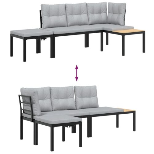 Garden Bench Set with Cushions 3pcs Black Powder-coated Steel Outdoor Patio Furniture - Image 5