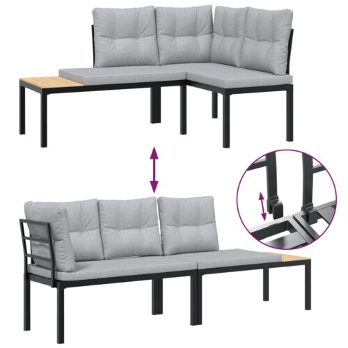 Garden Bench Set with Cushions 3pcs Black Powder-coated Steel Outdoor Patio Furniture - Image 6