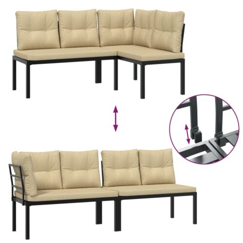 Garden Bench Set with Cushions 3pcs Black Powder-coated Steel Outdoor Patio Furniture - Image 5