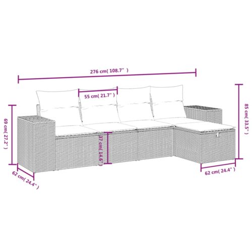 5-Piece Garden Sofa Set with Cushions Black Poly Rattan Wicker Outdoor Patio Furniture - Image 4