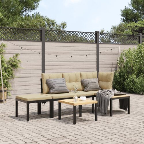 Garden Bench Set with Cushions 3pcs Black Powder-coated Steel Outdoor Patio Furniture - Image 2