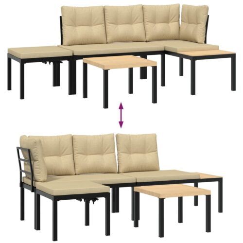 Garden Bench Set with Cushions 3pcs Black Powder-coated Steel Outdoor Patio Furniture - Image 6
