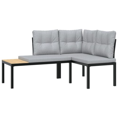 Garden Bench Set with Cushions 3pcs Black Powder-coated Steel Outdoor Patio Furniture - Image 3