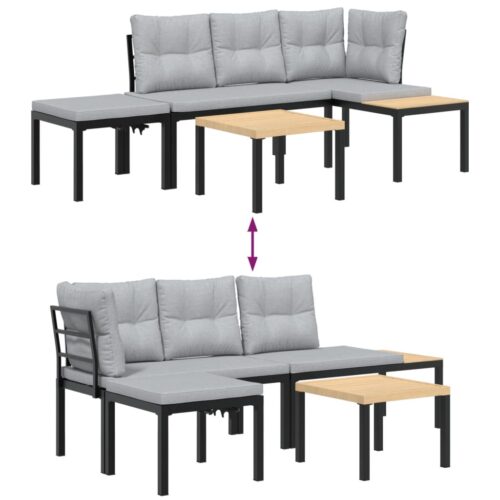 Garden Bench Set with Cushions 3pcs Black Powder-coated Steel Outdoor Patio Furniture - Image 6