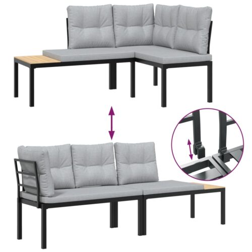 Garden Bench Set with Cushions 3pcs Black Powder-coated Steel Outdoor Patio Furniture - Image 7