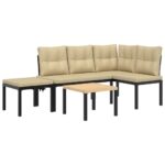 Garden Bench Set with Cushions 3pcs Black Powder-coated Steel Outdoor Patio Furniture