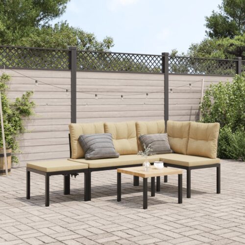 Garden Bench Set with Cushions 3pcs Black Powder-coated Steel Outdoor Patio Furniture - Image 2