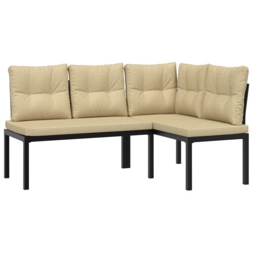 Garden Bench Set with Cushions 3pcs Black Powder-coated Steel Outdoor Patio Furniture - Image 3