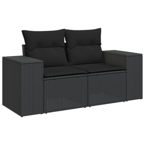 5-Piece Garden Sofa Set with Cushions Black Poly Rattan Wicker Outdoor Patio Furniture - Image 3