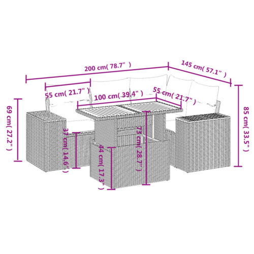 5-Piece Garden Sofa Set with Cushions Black Poly Rattan Wicker Outdoor Patio Furniture - Image 3