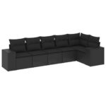 6-Piece Garden Sofa Set with Cushions Black Poly Rattan Wicker Outdoor Patio Furniture