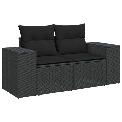 6-Piece Garden Sofa Set with Cushions Black Poly Rattan Wicker Outdoor Patio Furniture - Image 3