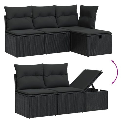 6-Piece Garden Sofa Set with Cushions Black Poly Rattan Wicker Outdoor Patio Furniture - Image 3