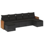 7-Piece Garden Sofa Set with Cushions Black Poly Rattan Wicker Outdoor Patio Furniture