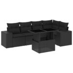 6-Piece Garden Sofa Set with Cushions Black Poly Rattan Wicker Outdoor Patio Furniture