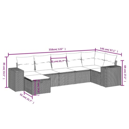 7-Piece Garden Sofa Set with Cushions Black Poly Rattan Wicker Outdoor Patio Furniture - Image 4