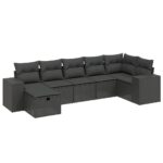 7-Piece Garden Sofa Set with Cushions Black Poly Rattan Wicker Outdoor Patio Furniture