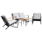 5-Piece Balcony Furniture Set with Cushions Black Steel
