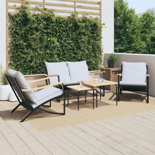 5-Piece Balcony Furniture Set with Cushions Black Steel - Image 2