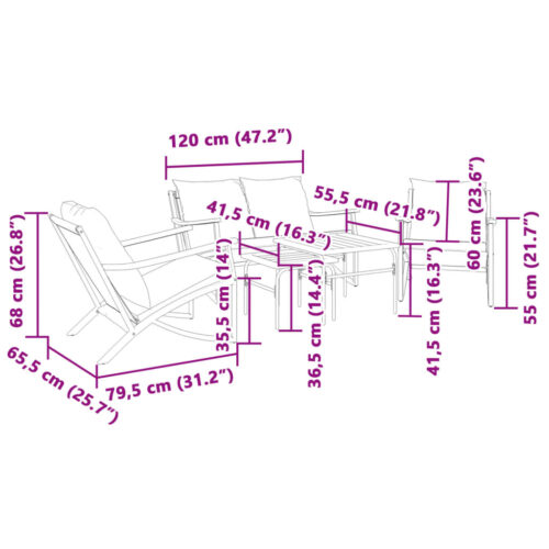 5-Piece Balcony Furniture Set with Cushions Black Steel - Image 11