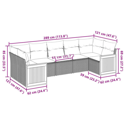 7-Piece Garden Sofa Set with Cushions Black Poly Rattan Wicker Outdoor Patio Furniture - Image 3