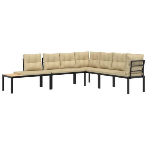 Garden Bench Set with Cushions 3pcs Black Powder-coated Steel Outdoor Patio Furniture