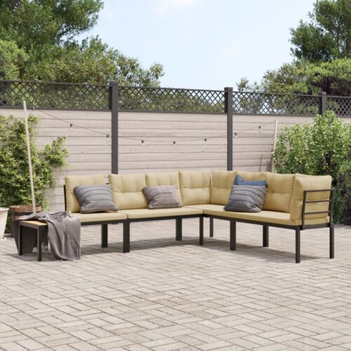 Garden Bench Set with Cushions 3pcs Black Powder-coated Steel Outdoor Patio Furniture - Image 2
