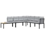 Garden Bench Set with Cushions 3pcs Black Powder-coated Steel Outdoor Patio Furniture