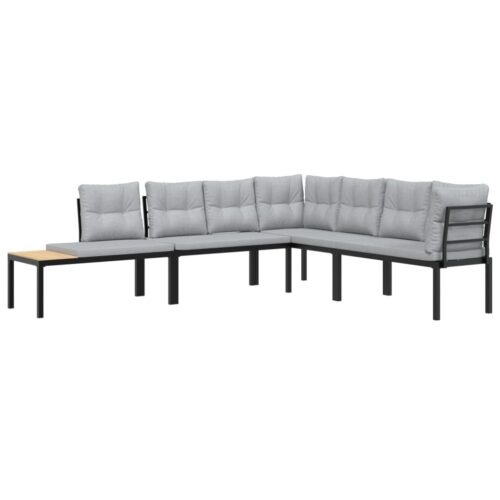 Garden Bench Set with Cushions 3pcs Black Powder-coated Steel Outdoor Patio Furniture