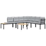 Garden Bench Set with Cushions 3pcs Black Powder-coated Steel Outdoor Patio Furniture