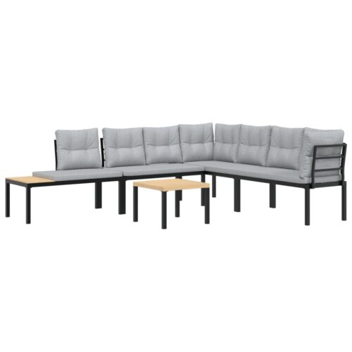 Garden Bench Set with Cushions 3pcs Black Powder-coated Steel Outdoor Patio Furniture