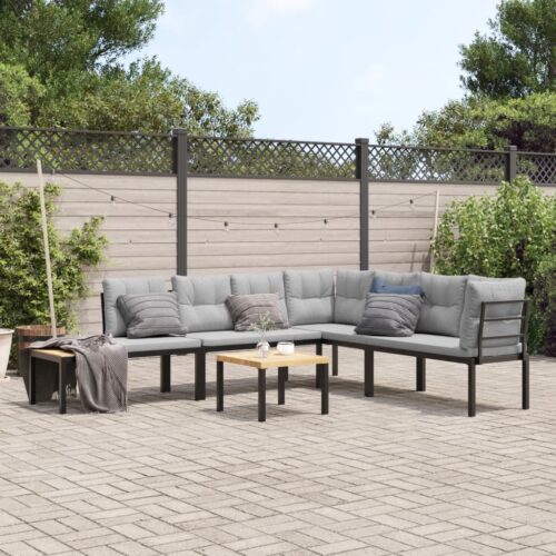 Garden Bench Set with Cushions 3pcs Black Powder-coated Steel Outdoor Patio Furniture - Image 2