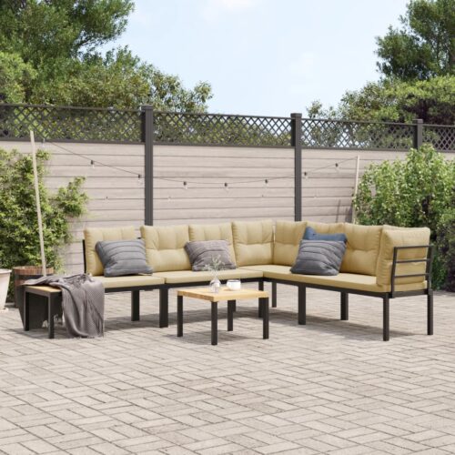 Garden Bench Set with Cushions 3pcs Black Powder-coated Steel Outdoor Patio Furniture - Image 2