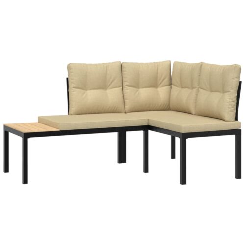 Garden Bench Set with Cushions 3pcs Black Powder-coated Steel Outdoor Patio Furniture - Image 3