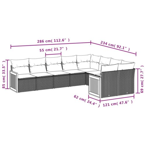 9-Piece Garden Sofa Set with Cushions Black Poly Rattan Wicker Outdoor Patio Furniture - Image 3