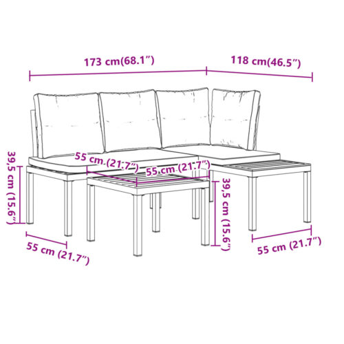 Garden Bench Set with Cushions 3pcs Black Powder-coated Steel Outdoor Patio Furniture - Image 9