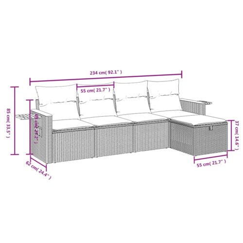 5-Piece Garden Sofa Set with Cushions Black Poly Rattan Wicker Outdoor Patio Furniture - Image 3