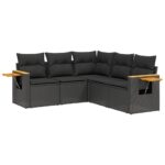 5-Piece Garden Sofa Set with Cushions Black Poly Rattan Wicker Outdoor Patio Furniture
