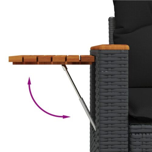 5-Piece Garden Sofa Set with Cushions Black Poly Rattan Wicker Outdoor Patio Furniture - Image 4