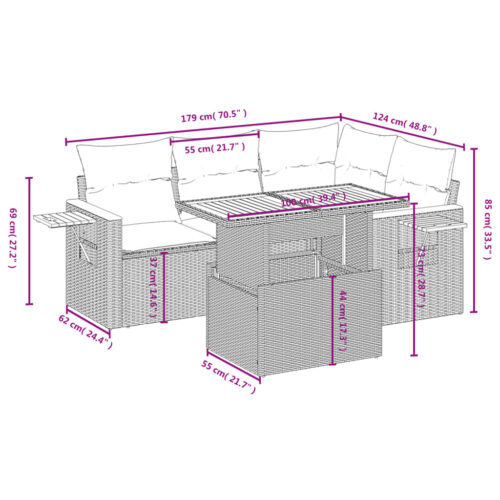 5-Piece Garden Sofa Set with Cushions Black Poly Rattan Wicker Outdoor Patio Furniture - Image 3
