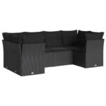 6-Piece Garden Sofa Set with Cushions Black Poly Rattan Wicker Outdoor Patio Furniture