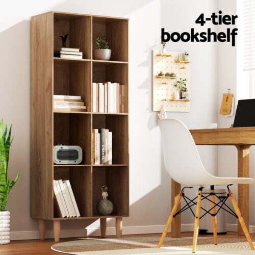 Artiss Bookshelf Bookcase 4 Tiers LEOR Walnut - Image 6
